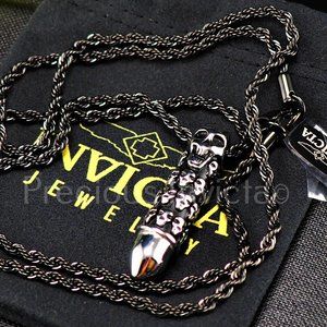 Invicta Authentic Jewelry SKULL TALISMAN Pendant SILVER BULLET W/24" Rope Chain